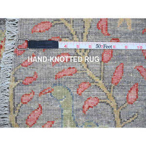 9'9"x9'9" Spanish Gray, Afghan Peshawar with Birds of Paradise Design, Hand Knotted, 100% Wool, Natural Dyes, Round, Oriental Rug FWR539448