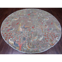 Load image into Gallery viewer, 9&#39;9&quot;x9&#39;9&quot; Spanish Gray, Afghan Peshawar With Birds Of Paradise Design, Hand Knotted, Soft And Velvety Wool, Veggie Dyes, Round, Oriental Rug FWR539454