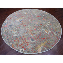 Load image into Gallery viewer, 9&#39;9&quot;x9&#39;9&quot; Spanish Gray, Afghan Peshawar With Birds Of Paradise Design, Hand Knotted, Soft And Velvety Wool, Veggie Dyes, Round, Oriental Rug FWR539454