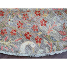 Load image into Gallery viewer, 9&#39;9&quot;x9&#39;9&quot; Spanish Gray, Afghan Peshawar With Birds Of Paradise Design, Hand Knotted, Soft And Velvety Wool, Veggie Dyes, Round, Oriental Rug FWR539454
