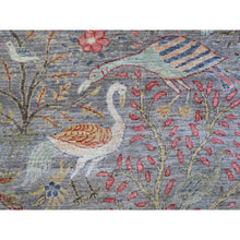 Load image into Gallery viewer, 9&#39;9&quot;x9&#39;9&quot; Spanish Gray, Afghan Peshawar With Birds Of Paradise Design, Hand Knotted, Soft And Velvety Wool, Veggie Dyes, Round, Oriental Rug FWR539454