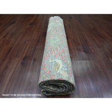 Load image into Gallery viewer, 9&#39;9&quot;x9&#39;9&quot; Spanish Gray, Afghan Peshawar With Birds Of Paradise Design, Hand Knotted, Soft And Velvety Wool, Veggie Dyes, Round, Oriental Rug FWR539454