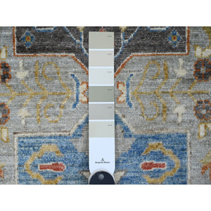 2'7"x10'2" Medium Gray, Aryana Collection, Afghan Peshawar with Caucasian Akstafa Design, High Mountain Wool, Hand Knotted, Runner, Oriental Rug FWR539472