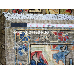 3'x5'10" Turquoise Blue, Wool and Silk, Persian Tabriz Design, Hand Knotted Broken and Erased, Runner Oriental Rug FWR542820