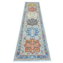 Load image into Gallery viewer, 2&#39;7&quot;x10&#39;2&quot; Misty Gray, Aryana Grade, Afghan Peshawar with Caucasian Akstafa Design, Hand Knotted, High Mountain Wool, Runner, Oriental Rug FWR539502