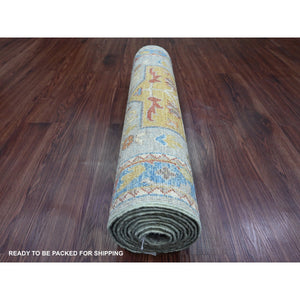 2'7"x10'2" Misty Gray, Aryana Grade, Afghan Peshawar with Caucasian Akstafa Design, Hand Knotted, High Mountain Wool, Runner, Oriental Rug FWR539502