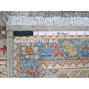 2'7"x10'2" Misty Gray, Aryana Grade, Afghan Peshawar with Caucasian Akstafa Design, Hand Knotted, High Mountain Wool, Runner, Oriental Rug FWR539502