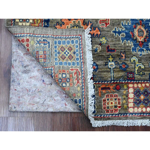 3'1"x5' Nevada Gray, Peshawar With Colorful Ziegler Mahal Design, Aryana Collection, High Mountain Wool, Denser Weave, Hand Knotted, Vegetable Dyes, Oriental Rug FWR539508