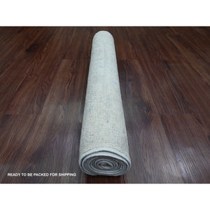 2'8"x7'10" Vista White, Hand Knotted, Afghan Angora Oushak with All Over Design, Pure Wool, Natural Dyes, Runner, Oriental Rug FWR539538
