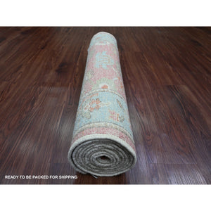 2'9"x9'5" Punch Pink, Afghan Angora Oushak With All Over Vines Design, Vegetable Dyes, 100% Wool, Hand Knotted, Runner, Oriental Rug FWR539550