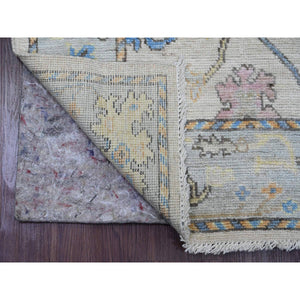 3'x10'1" Chiffon White, Afghan Angora Oushak With Colorful Vines Design, Natural Dyes, Hand Knotted, Pure Wool, Runner, Oriental Rug FWR539556