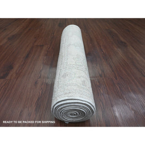 2'7"x11'7" Pearl White, Hand Knotted, Afghan Angora Oushak With All Over Leaf Design, Veggie Dyes, 100% Wool, Runner, Oriental Rug FWR539562