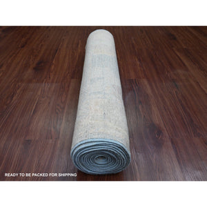 3'1"x15'6" Misty Gray, Afghan Angora Oushak With Large Leaf Design, Vegetable Dyes, Hand Knotted, 100% Wool, Xl Runner, Oriental Rug FWR539568