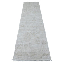 Load image into Gallery viewer, 2&#39;7&quot;x9&#39;8&quot; Shadow White, Hand Knotted, Afghan Angora Oushak with All Over Leaf Design, Veggie Dyes, 100% Wool, Runner, Oriental Rug FWR539574