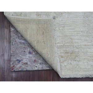 2'7"x9'8" Shadow White, Hand Knotted, Afghan Angora Oushak with All Over Leaf Design, Veggie Dyes, 100% Wool, Runner, Oriental Rug FWR539574