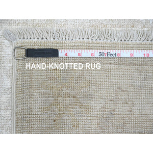 2'7"x9'8" Shadow White, Hand Knotted, Afghan Angora Oushak with All Over Leaf Design, Veggie Dyes, 100% Wool, Runner, Oriental Rug FWR539574