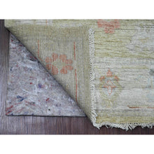 Load image into Gallery viewer, 2&#39;9&quot;x11&#39;3&quot; Olive Green, Afghan Angora Oushak With All Over Leaf Design, Veggie Dyes, Hand Knotted, 100% Wool, Runner, Oriental Rug FWR539592