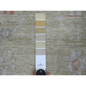 2'9"x11'3" Olive Green, Afghan Angora Oushak With All Over Leaf Design, Veggie Dyes, Hand Knotted, 100% Wool, Runner, Oriental Rug FWR539592