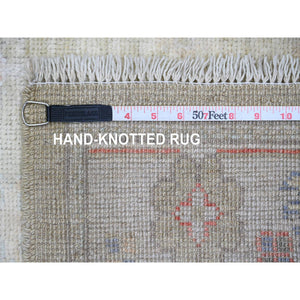 2'9"x11'3" Olive Green, Afghan Angora Oushak With All Over Leaf Design, Veggie Dyes, Hand Knotted, 100% Wool, Runner, Oriental Rug FWR539592