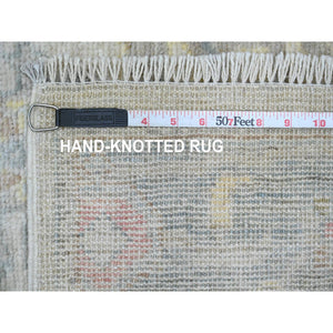 2'10"x15'9" Chiffon White, Hand Knotted, Afghan Angora Oushak With Geometric Leaf Design, Vegetable Dyes, 100% Wool, Xl Runner, Oriental Rug FWR539604