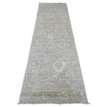 Load image into Gallery viewer, 2&#39;9&quot;x10&#39; Reseda Green, Afghan Angora Oushak with All Over Leaf Design, Vegetable Dyes, 100% Wool, Hand Knotted, Runner, Oriental Rug FWR539622