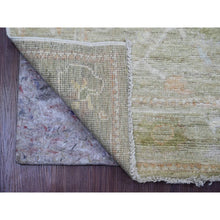 Load image into Gallery viewer, 2&#39;9&quot;x10&#39; Reseda Green, Afghan Angora Oushak with All Over Leaf Design, Vegetable Dyes, 100% Wool, Hand Knotted, Runner, Oriental Rug FWR539622