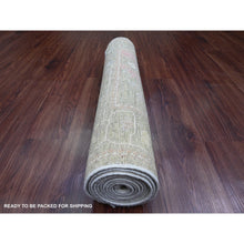 Load image into Gallery viewer, 2&#39;9&quot;x10&#39; Reseda Green, Afghan Angora Oushak With All Over Leaf Design, Vegetable Dyes, 100% Wool, Hand Knotted, Runner, Oriental Rug FWR539622