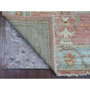 2'9"x9'7" Rouge Pink, Afghan Angora Oushak with All Over Vines Design, Vegetable Dyes, Hand Knotted, 100% Wool, Runner, Oriental Rug FWR539634