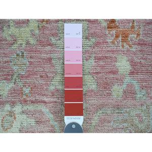 2'9"x9'7" Rouge Pink, Afghan Angora Oushak with All Over Vines Design, Vegetable Dyes, Hand Knotted, 100% Wool, Runner, Oriental Rug FWR539634