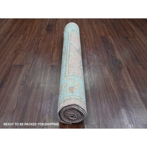 2'9"x9'7" Rouge Pink, Afghan Angora Oushak with All Over Vines Design, Vegetable Dyes, Hand Knotted, 100% Wool, Runner, Oriental Rug FWR539634