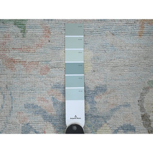 3'1"x10' Misty Gray, Hand Knotted, Afghan Angora Oushak with Soft Color Leaf Design, 100% Wool, Veggie Dyes, Runner, Oriental Rug FWR539640