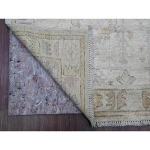 2'10"x12'7" Pearl White, 100% Wool, Afghan Angora Oushak With All Over Leaf Motifs, Natural Dyes, Hand Knotted, Runner, Oriental Rug FWR539652