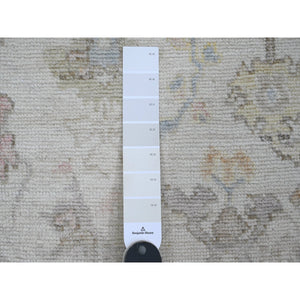 2'10"x12'7" Pearl White, 100% Wool, Afghan Angora Oushak With All Over Leaf Motifs, Natural Dyes, Hand Knotted, Runner, Oriental Rug FWR539652