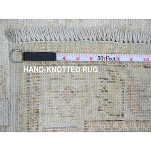 2'10"x12'7" Pearl White, 100% Wool, Afghan Angora Oushak With All Over Leaf Motifs, Natural Dyes, Hand Knotted, Runner, Oriental Rug FWR539652
