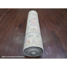 Load image into Gallery viewer, 3&#39;x22&#39;5&quot; Bone White, Afghan Angora Oushak with All Over Leaf Design, Vegetable Dyes, 100% Wool, Hand Knotted, XL Runner, Oriental Rug FWR539664