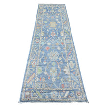 Load image into Gallery viewer, 2&#39;9&quot;x9&#39;9&quot; Aegean Blue, Hand Knotted, Afghan Angora Oushak with All Over Leaf Design, Veggie Dyes, 100% Wool, Runner, Oriental Rug FWR539670