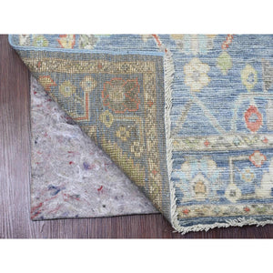 2'9"x9'9" Aegean Blue, Hand Knotted, Afghan Angora Oushak with All Over Leaf Design, Veggie Dyes, 100% Wool, Runner, Oriental Rug FWR539670