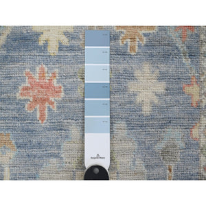 2'9"x9'9" Aegean Blue, Hand Knotted, Afghan Angora Oushak with All Over Leaf Design, Veggie Dyes, 100% Wool, Runner, Oriental Rug FWR539670