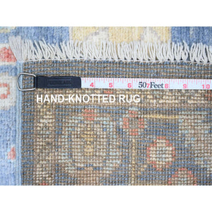 2'9"x9'9" Aegean Blue, Hand Knotted, Afghan Angora Oushak with All Over Leaf Design, Veggie Dyes, 100% Wool, Runner, Oriental Rug FWR539670