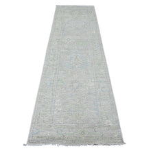 Load image into Gallery viewer, 2&#39;9&quot;x9&#39;7&quot; Pastel Gray, Afghan Angora Oushak with All Over Leaf Design, Vegetable Dyes, Hand Knotted, 100% Wool, Runner, Oriental Rug FWR539676