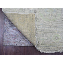 Load image into Gallery viewer, 2&#39;9&quot;x9&#39;7&quot; Pastel Gray, Afghan Angora Oushak With All Over Leaf Design, Vegetable Dyes, Hand Knotted, 100% Wool, Runner, Oriental Rug FWR539676