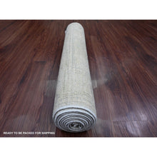 Load image into Gallery viewer, 2&#39;9&quot;x9&#39;7&quot; Pastel Gray, Afghan Angora Oushak With All Over Leaf Design, Vegetable Dyes, Hand Knotted, 100% Wool, Runner, Oriental Rug FWR539676