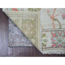 Load image into Gallery viewer, 3&#39;x6&#39; Cotton White, Afghan Angora Oushak With Colorful Leaf Design, Veggie Dyes, Hand Knotted, Pure Wool, Runner, Oriental Rug FWR539694