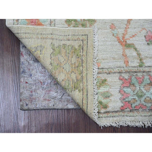 3'x6' Cotton White, Afghan Angora Oushak With Colorful Leaf Design, Veggie Dyes, Hand Knotted, Pure Wool, Runner, Oriental Rug FWR539694