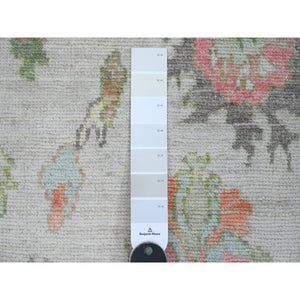 3'x6' Cotton White, Afghan Angora Oushak With Colorful Leaf Design, Veggie Dyes, Hand Knotted, Pure Wool, Runner, Oriental Rug FWR539694