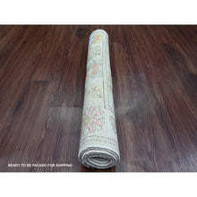 Load image into Gallery viewer, 3&#39;x6&#39; Cotton White, Afghan Angora Oushak With Colorful Leaf Design, Veggie Dyes, Hand Knotted, Pure Wool, Runner, Oriental Rug FWR539694