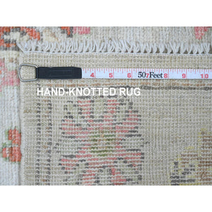 3'x6' Cotton White, Afghan Angora Oushak With Colorful Leaf Design, Veggie Dyes, Hand Knotted, Pure Wool, Runner, Oriental Rug FWR539694