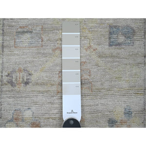 2'8"x5'7" Oyster Gray, Afghan Angora Oushak With All Over Leaf Design, Vegetable Dyes, Pure Wool, Hand Knotted, Short Runner, Oriental Rug FWR539730