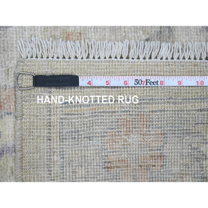 2'8"x5'7" Oyster Gray, Afghan Angora Oushak With All Over Leaf Design, Vegetable Dyes, Pure Wool, Hand Knotted, Short Runner, Oriental Rug FWR539730