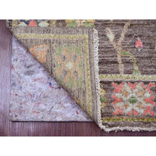 Load image into Gallery viewer, 2&#39;10&quot;x10&#39;4&quot; Mocha Brown, Hand Knotted, Afghan Angora Oushak with Colorful Leaf Design, Vegetable Dyes, 100% Wool, Runner, Oriental Rug FWR539736